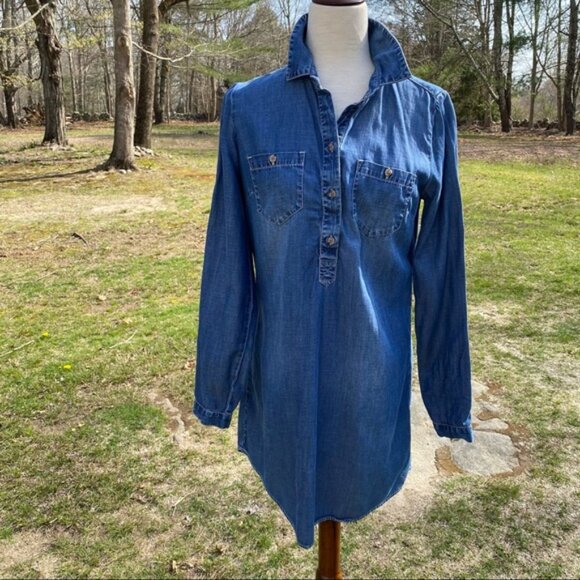 LUCKY BRAND DRESS MINI BLUE DENIM LONG SLEEVE Size S - Picture 2 of 12